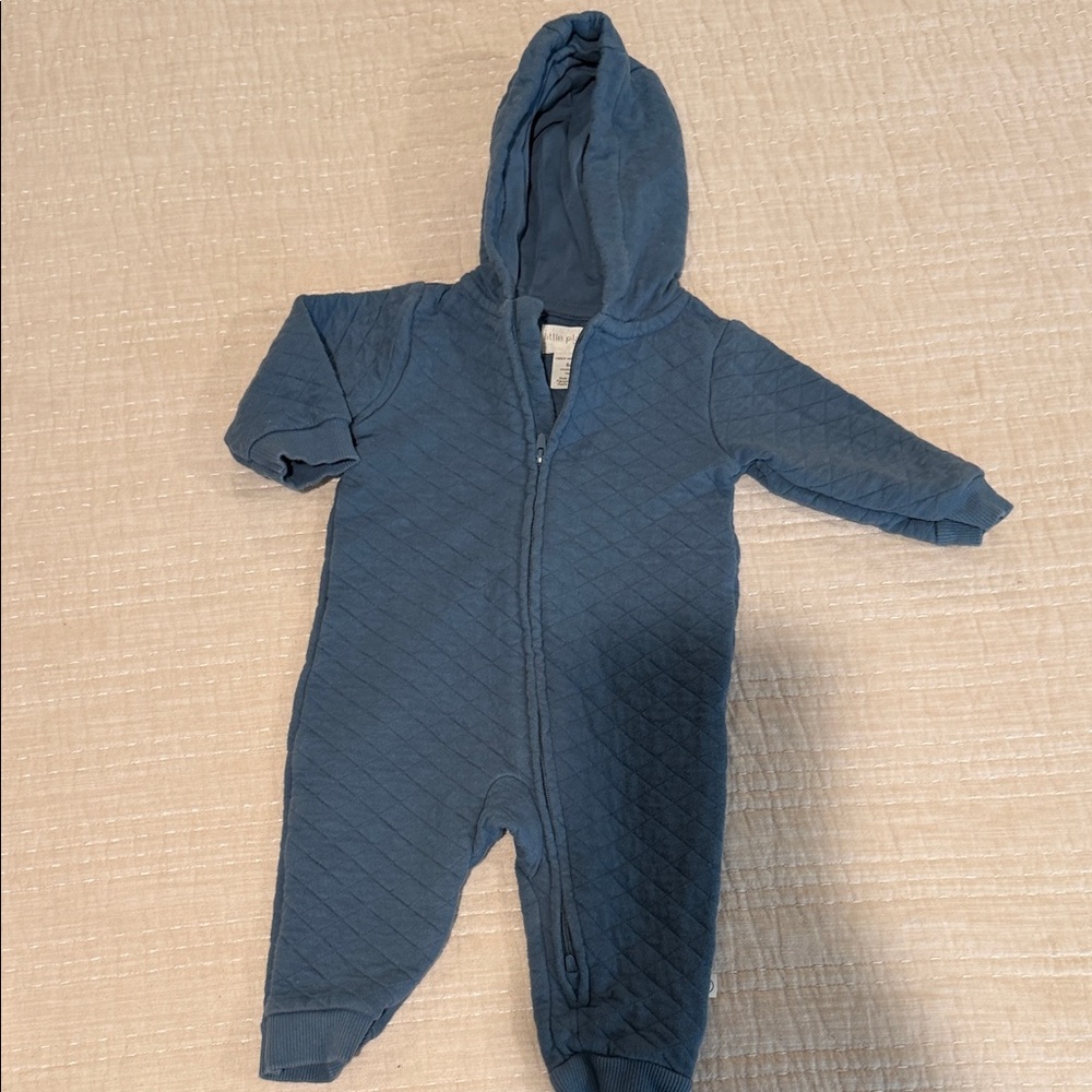 Quilted Hooded Baby One-Piece Romper in Blue
